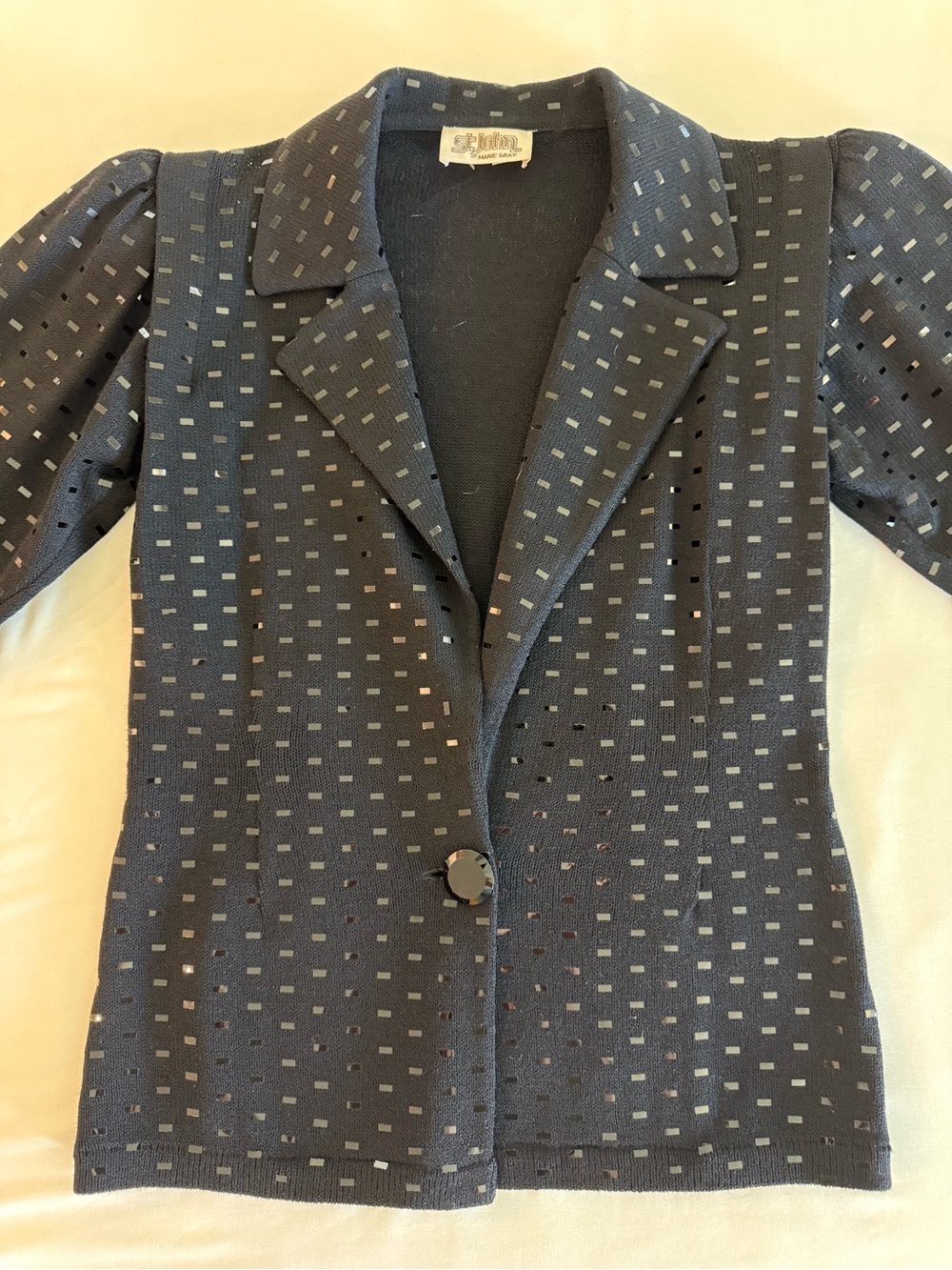 ST JOHN Marie Gray VTG Santana Knit Sequin Evening Jacket Blazer Black 2 - Picture 5 of 9